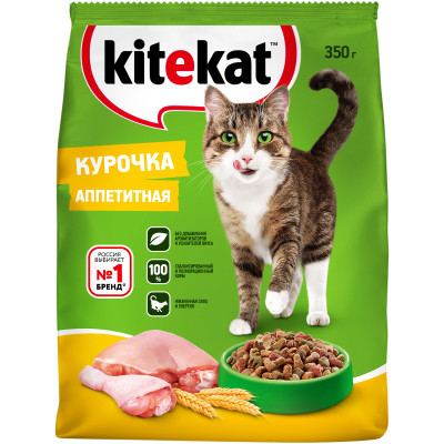 Сухой корм Kitekat полнорационный для взрослых кошек Курочка Аппетитная, 350г