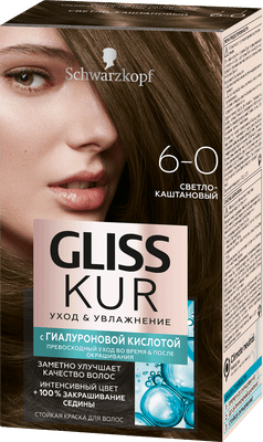 Краска Gliss Kur Уход&увлажнение для волос стойкая тон 6-0 светло-каштановый