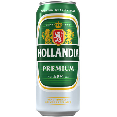 Пиво Hollandia светлое 4.8%, 450мл