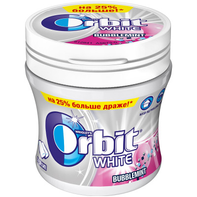 Жевательная резинка Orbit White Bubblemint без сахара, 68г