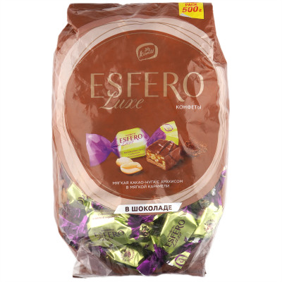 Конфеты Konti Esfero Luxe мягкая какао-нуга с арахисом в мягкой карамели, 500г