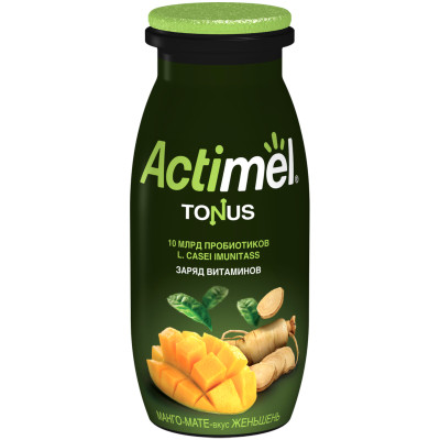 Напиток кисломолочный Actimel обогащённый манго-мате-женьшень 2.5%, 100мл