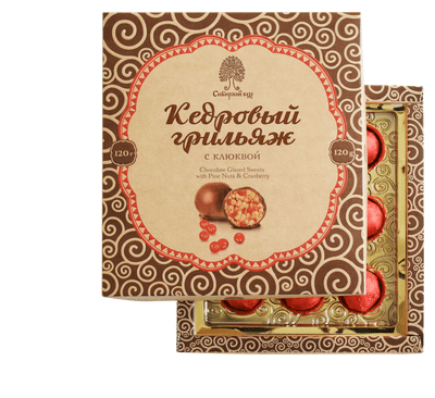 Конфеты Сибирский кедр кедровый грильяж с клюквой в шоколадной глазури, 120г