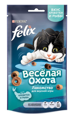 Корм сухой Felix Веселая Охота со вкусом креветки и рыбы для кошек, 50г