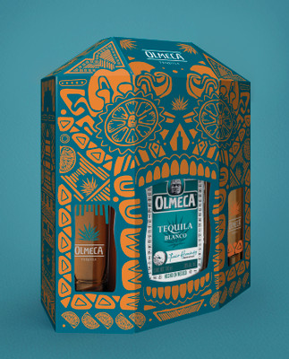 Текила Olmeca Бланко 38% в подарочной упаковке, 700мл + 2 бокала