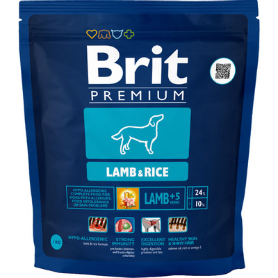 Корм Brit Premium Lamb Rice с ягнёнком и рисом для всех пород собак гипоаллергенный, 1кг