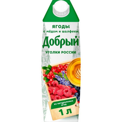 Напиток сокосодержащий Добрый Уголки России ягоды-мёд-шалфей, 1л
