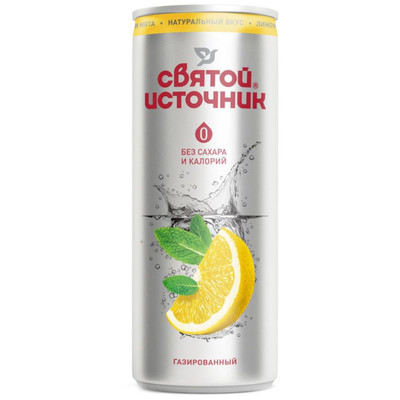 Напиток безалкогольный Святой источник лимон-мята без сахара газированный, 330мл