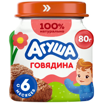 Пюре мясное Агуша Говядина детское 6.2% с 6 месяцев, 80г