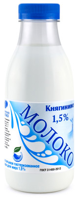 Молоко Княгинино пастеризованное 1.5%, 430мл
