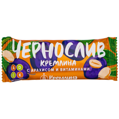 Батончик ореховый Кремлина глазированный чернослив с арахисом и витаминами, 30г