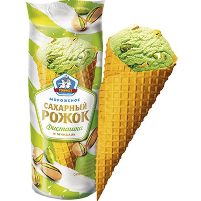 Мороженое Росфрост Сахарный рожок фисташки-миндаль 12%, 100г