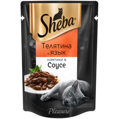 Корм Sheba Ломтики в соусе с телятиной и языком для кошек, 85г