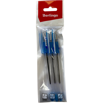 Ручка Berlingo I-10 шариковая синяя грип 0,4мм, 3шт