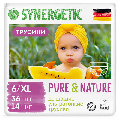Подгузники-трусики Synergetic Pure&Nature дышащие ультратонкие р.6 14+кг, 36шт