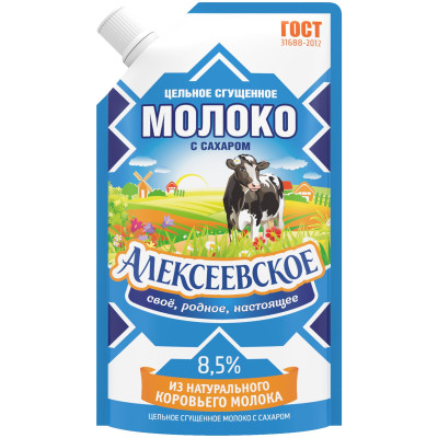 Молоко сгущённое Алексеевское цельное с сахаром 8.5%, 270г