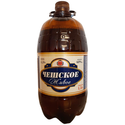 Пиво Чешское светлое фильтрованное 4.8%, 1.5л