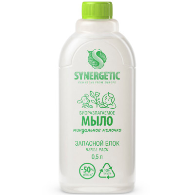 Запасной блок мыло жидкое для рук Synergetic Миндальное Молочко биоразлагаемое, 500мл