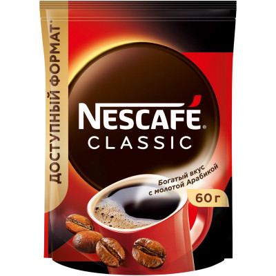 Кофе Nescafe Classic растворимый с добавлением молотого, 60г