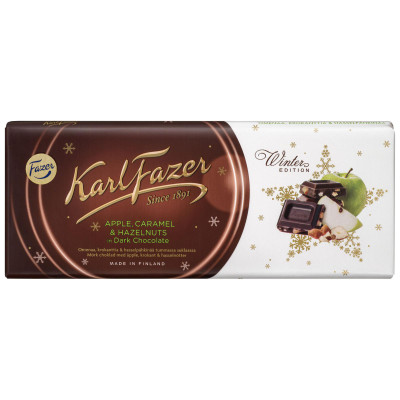 Шоколад тёмный Karl Fazer яблоко-фундук-хрустящая карамель, 200г