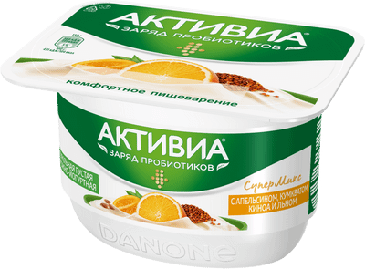 Биопродукт Активиа творожно-йогуртный апельсин-кумкватом-киноа-семена льна 4%, 130г