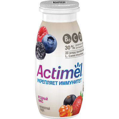 Напиток кисломолочный Actimel Мультивитамины обогащённый ягодный микс 2.5%, 100мл