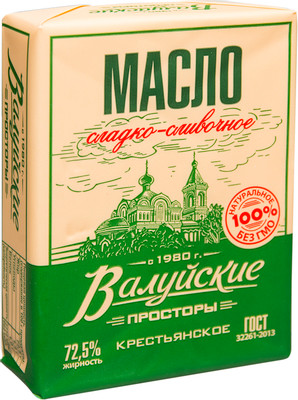 Масло сливочное Валуйские Просторы Крестьянское несолёное 72.5%, 180г