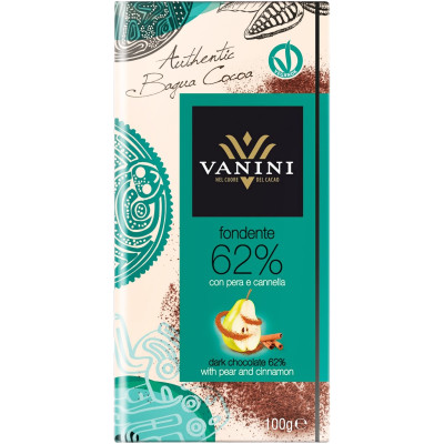Шоколад горький Vanini с кусочками груши и корицей, 100г