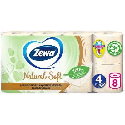 Бумага туалетная Zewa 8шт Natural Soft