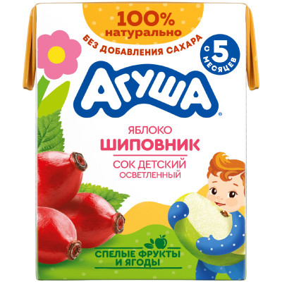 Сок детский Агуша Яблоко-Шиповник осветленный с 5 месяцев, 200мл