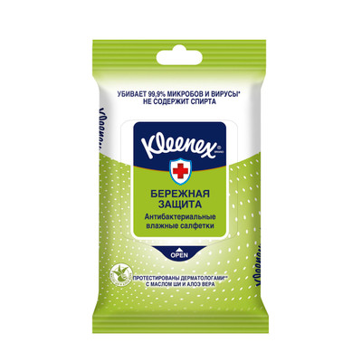 Салфетки влажные Kleenex Бережная защита антибактериальные, 10шт