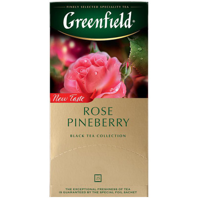 Чай Greenfield Роуз Пайнберри чёрный с ароматом белой клубники и розы, 25х1.5г