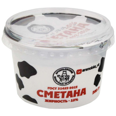 Сметана Арсеньевские Молочные Продукты 15%, 200мл