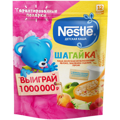 Каша Nestlé Шагайка молочная 5 злаков земляника садовая-персик с 12 месяцев, 200г