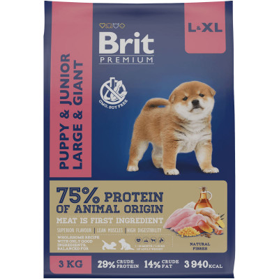 Корм Brit Premium сухой с курицей для щенков и молодых собак крупных пород, 3кг
