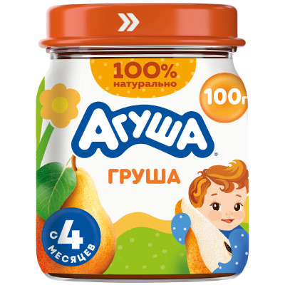 Пюре фруктовое детское Агуша Груша с 4 месяцев, 100г