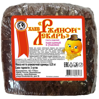 Хлеб Тобус Ржаной лекарь нарезка, 350г