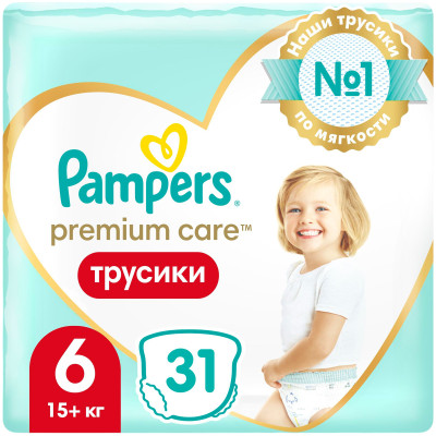Подгузники-трусики Pampers Premium Care Pants р.6 15+кг, 31шт