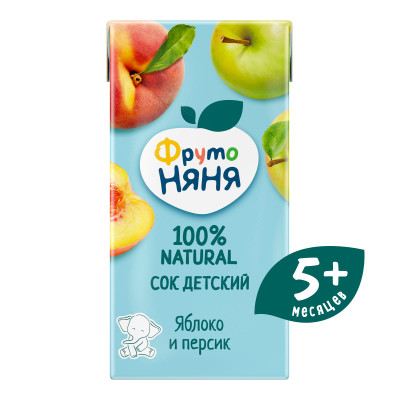 Сок ФрутоНяня яблочно-персиковый без сахара, 200мл