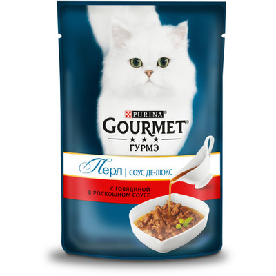 Корм Gourmet Perle Соус Де-Люкс с говядиной в роскошном соусе для кошек, 85г
