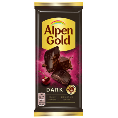 Шоколад тёмный Alpen Gold Пикантная вишня с вишневыми кусочками со вкусом перца чили, 80г