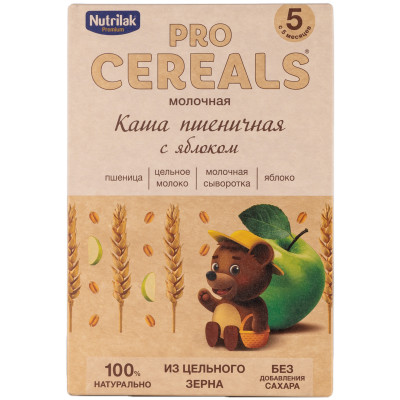 Каша Nutrilak Premium Procereals пшеничная молочная с яблоком с 5 месяцев, 200г