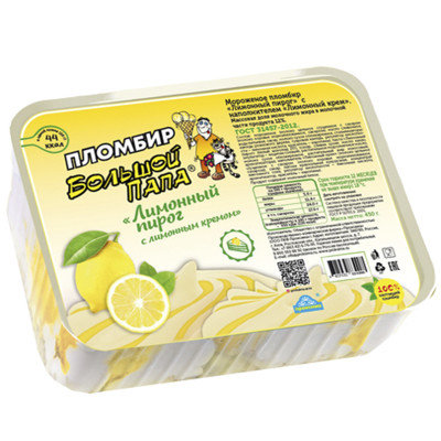 Пломбир Большой Папа лимонный пирог с наполнителем лимонный крем 12%, 450г