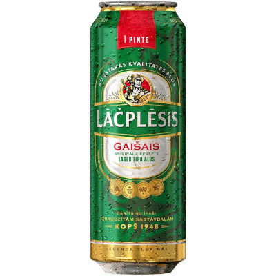 Пиво Lacplesis Гайсайс светлое фильтрованное 5%, 568мл