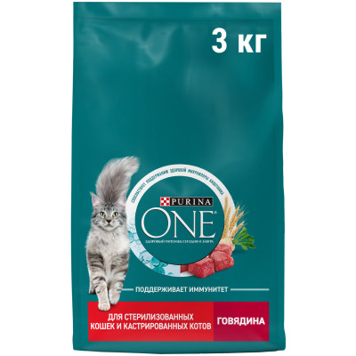 Сухой корм Purina One для стерилизованных кошек и кастрированных котов с говядиной 3кг