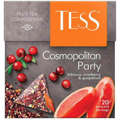 Чай Tess Cosmopolitan Party фруктовый клюква-грейпфрут в пирамидках, 20х2.5г