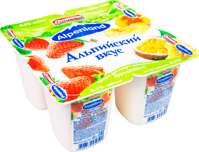 Продукт йогуртный Alpenland клубника-персик-маракуйя 0.3%, 95г