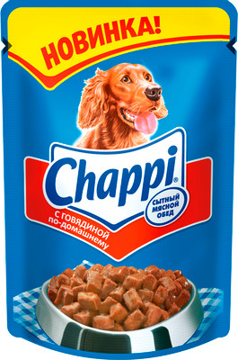 Корм Chappi Сытный мясной обед с говядиной по-домашнему для собак, 100г