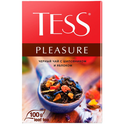 Чай Tess Pleasure чёрный с шиповником и яблоком листовой, 100г
