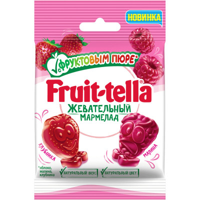 Мармелад Fruittella жевательный Клубника-Малина с фуктовым пюре, 36г